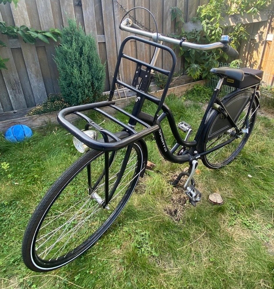 Sparta Transportfiets - Zwart, met voordrager en achterzitje, Ophalen, Terugtraprem, Sparta, 53 tot 56 cm