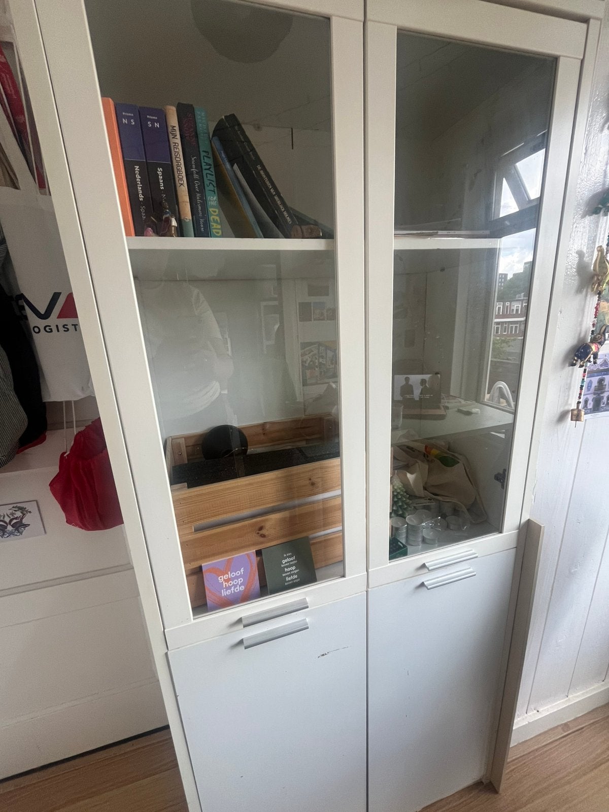 Witte Half-Glas Boekenkast, 180x80x40cm, Ophalen, Modern/Basic, 50 tot 100 cm, Glas