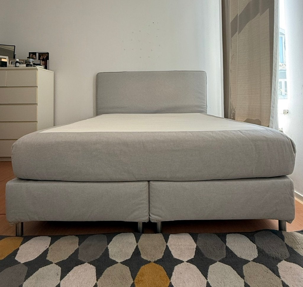 IKEA DUNVIK Boxspring 160x200 cm inclusief matras, Ophalen, Tweepersoons, Zo goed als nieuw, 200 cm