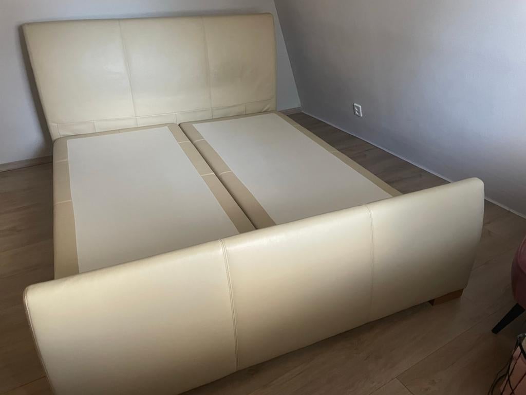 Lederen boxspring met hoofdbord, Ophalen, Overige materialen, Gebruikt, Tweepersoons