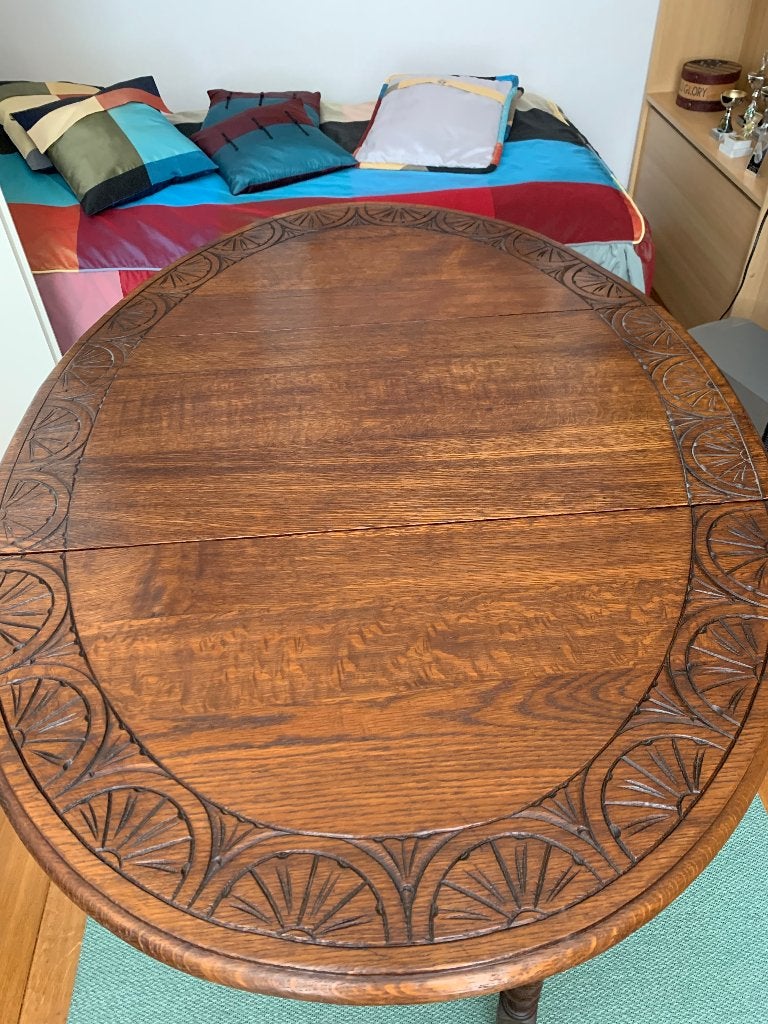 Antieke eikenhouten gateleg tafel met gedraaide poten, Ophalen