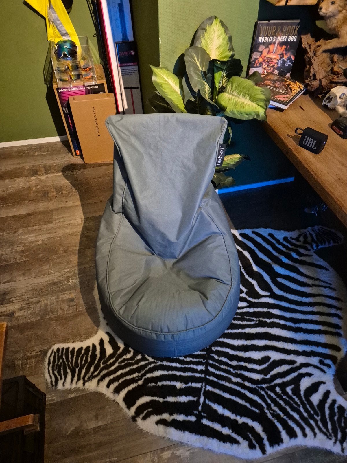 Label zitzak - Zo goed als nieuw, Huis en Inrichting, Ophalen, Zo goed als nieuw, Blauw, Zitzakstoel