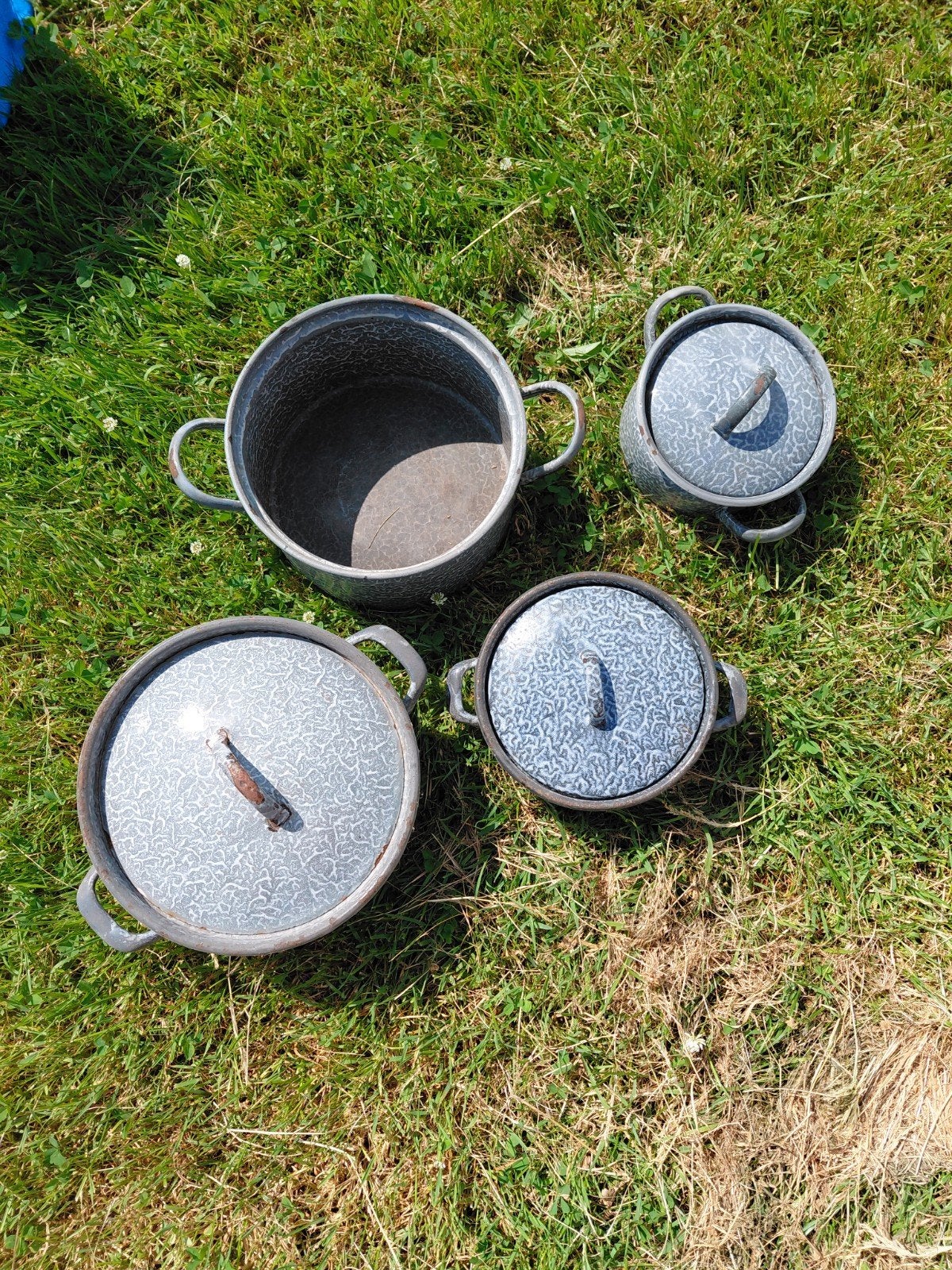 Vintage geëmailleerde pannen set - 4 stuks, Ophalen of Verzenden