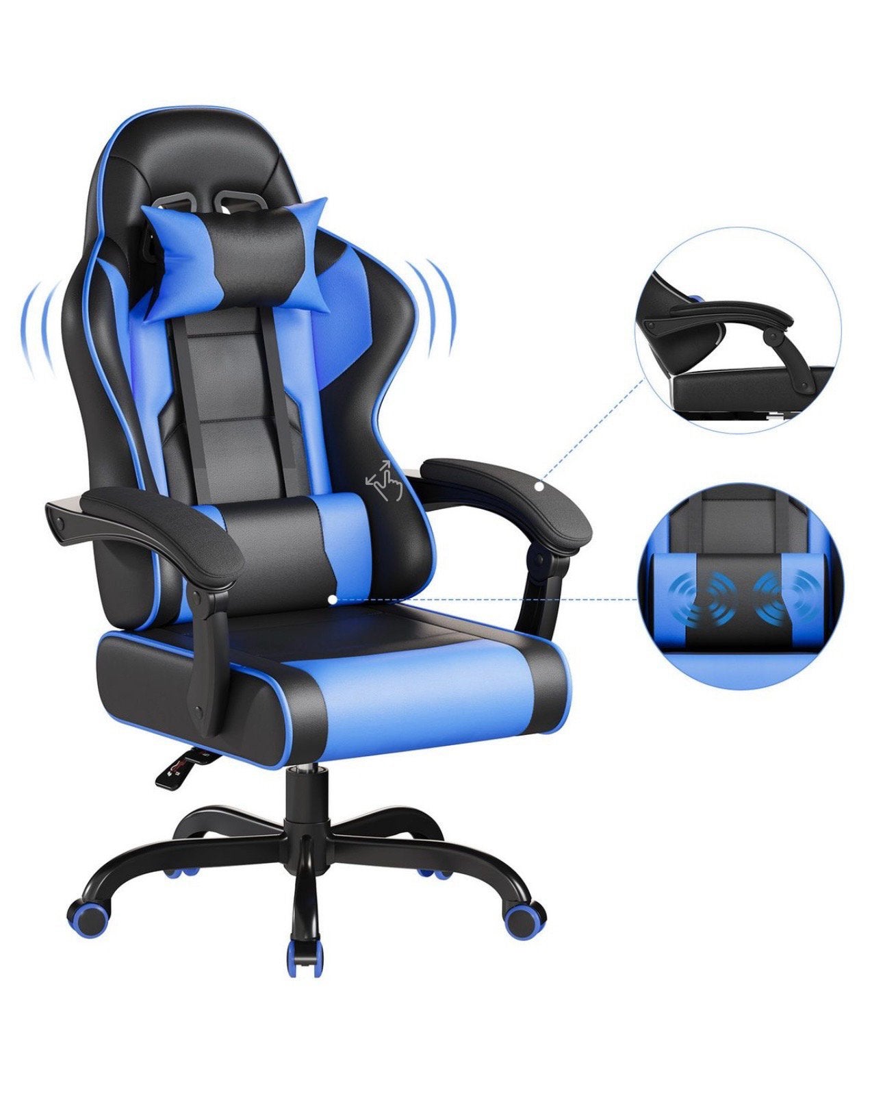 Ergonomische gamingstoel, bureaustoel met massagefunctie, Ophalen, Nieuw, Blauw, Bureaustoel
