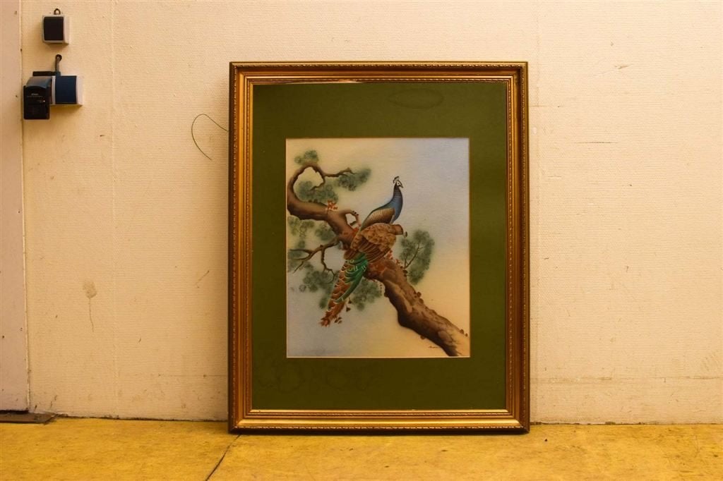 Prent / schilderij van 2 vogels op een tak 50856, Ophalen of Verzenden, Gebruikt, Schilderij