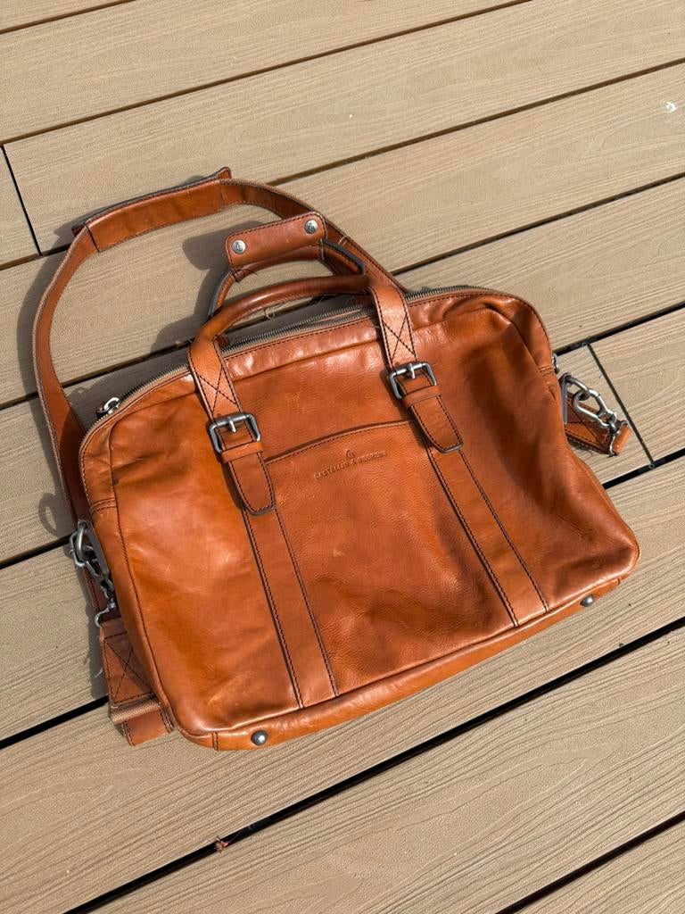 Castelijn & Beerens - Lederen laptoptas - Cognac bruin, Ophalen of Verzenden, Gebruikt, Bruin, Leer