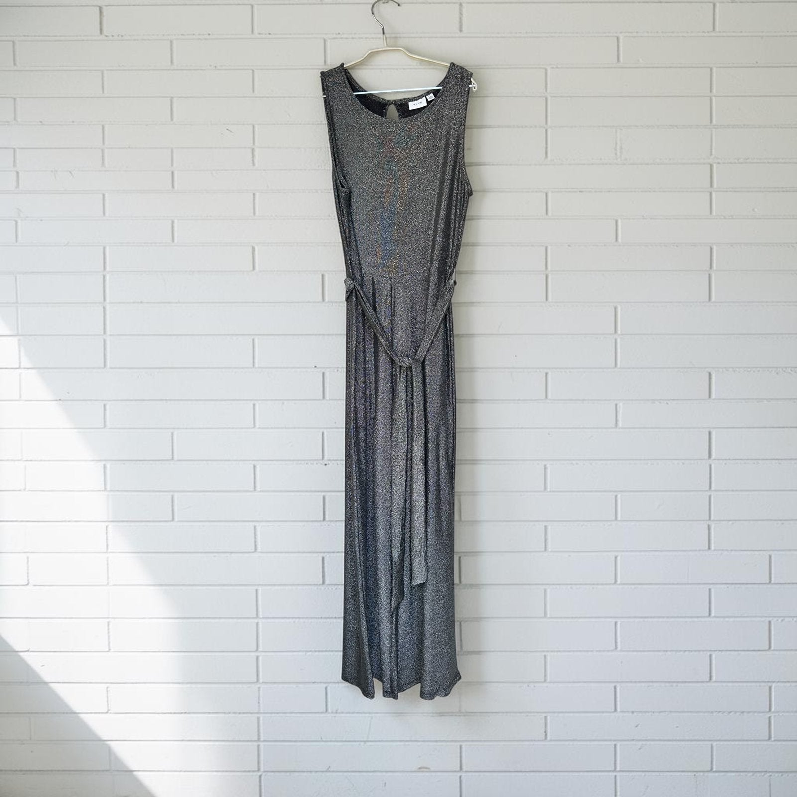 Vila Jumpsuit Maat L Zwart Zilver Vispice Glitter Sjiek, Kleding | Dames, Jumpsuits, Verzenden, Zwart, Maat 42/44 (L), Zo goed als nieuw