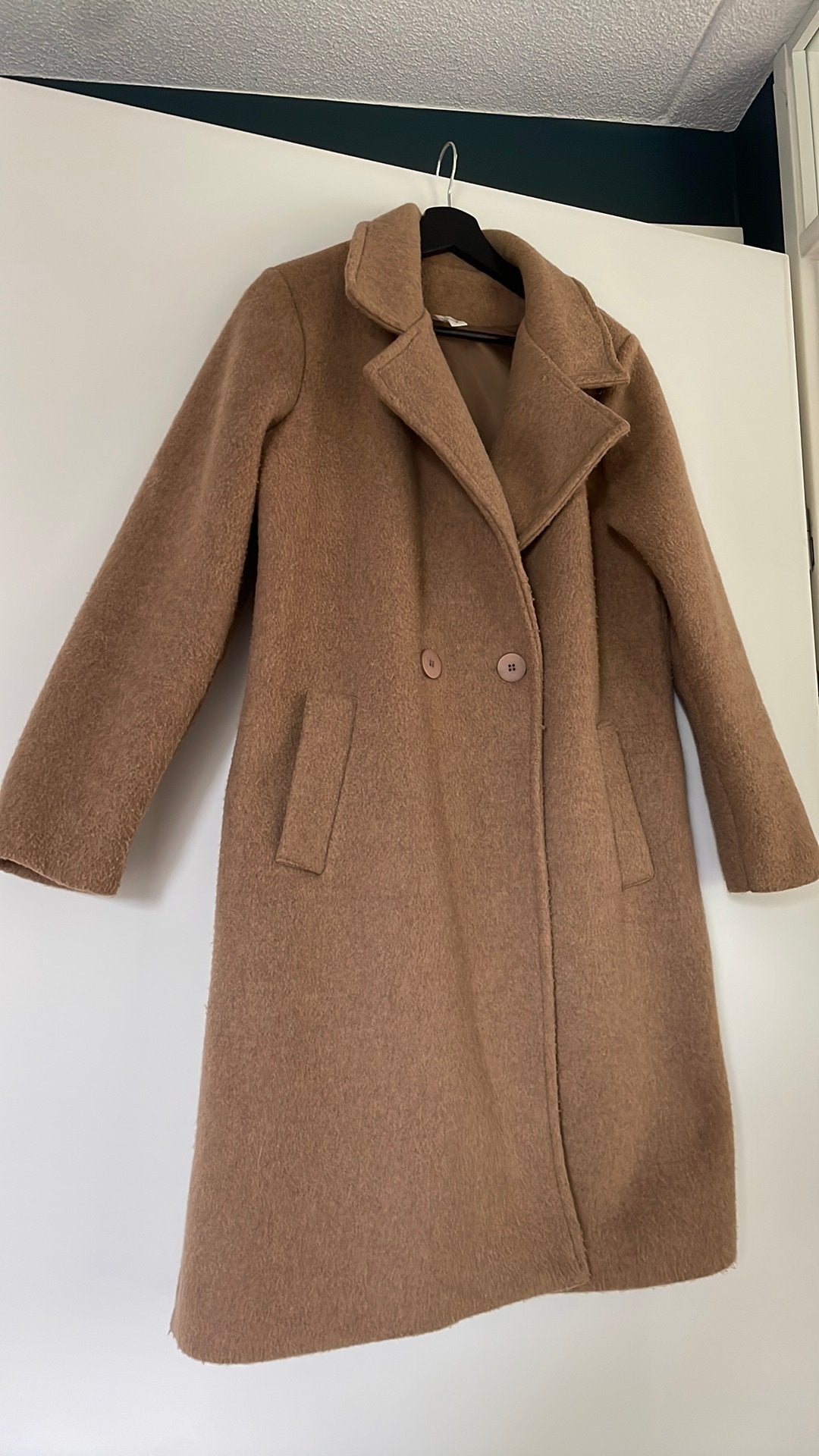 WinterJas maat 38/40 M Camel; 25% wol, 75% polyester, Ophalen of Verzenden, Gedragen, Maat 38/40 (M), Bruin