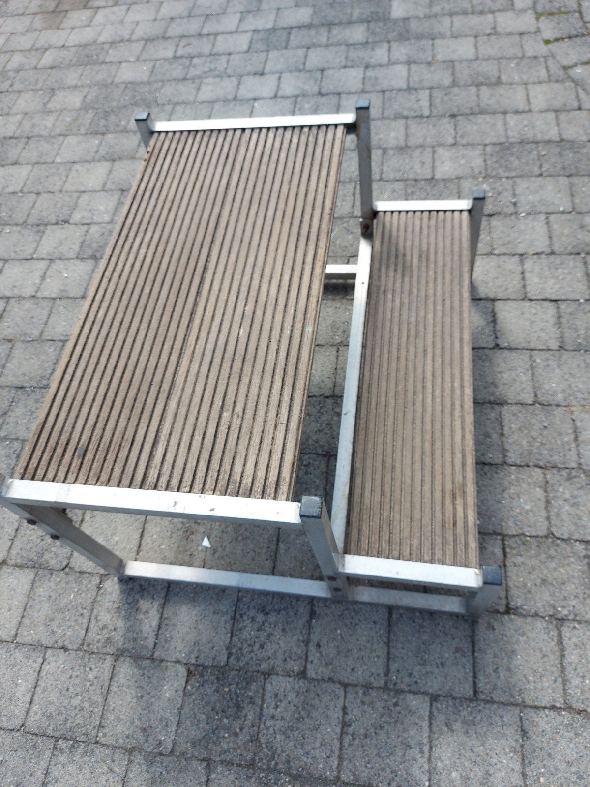 Solide aluminium caravan trap met bankirai treden, Ophalen, Gebruikt