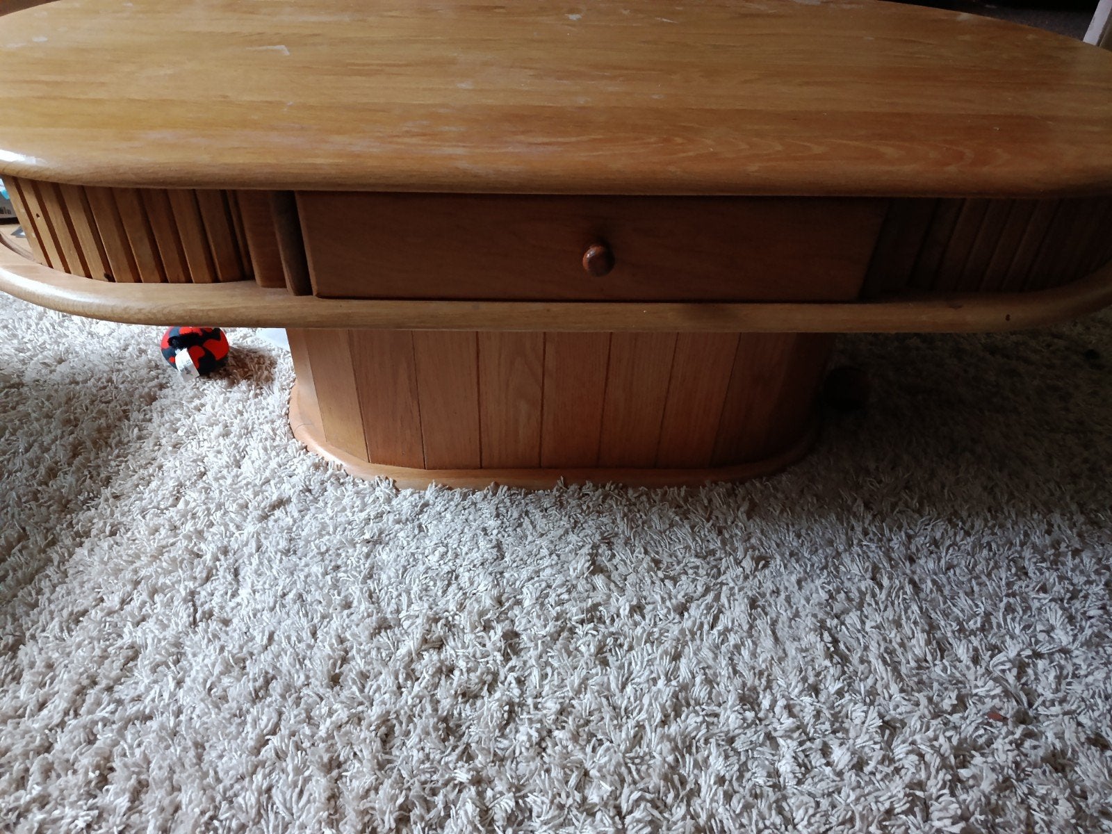 Ovale houten salontafel met opbergruimte, Gebruikt, 100 tot 150 cm, Ovaal, Overige houtsoorten