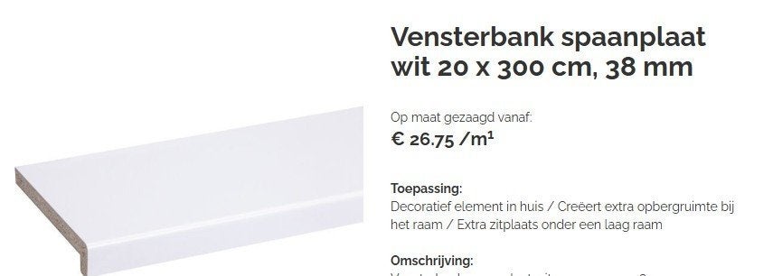 Witte vensterbank spaanplaat 20x90 cm, 38 mm dik, Doe-het-zelf en Verbouw, Platen en Panelen, Ophalen, Zo goed als nieuw, Overige materialen