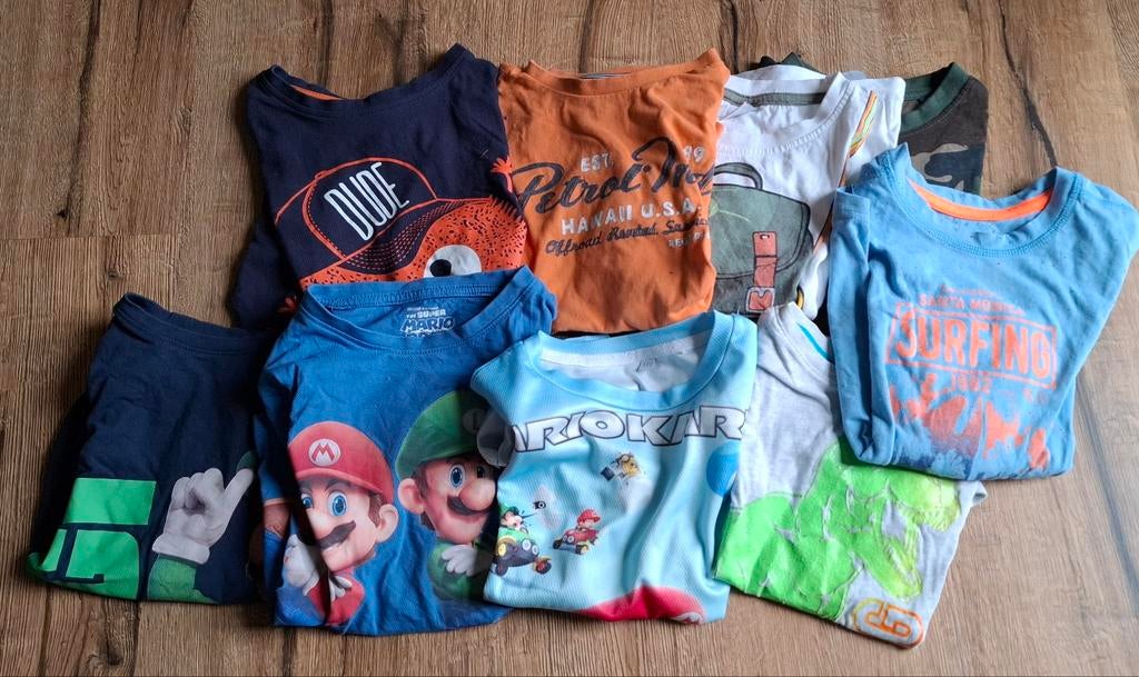 9 Jongens T-shirts Maat 116/122 - Diverse Merken, Kinderen en Baby's, Kinderkleding | Maat 116, Gebruikt, Ophalen of Verzenden