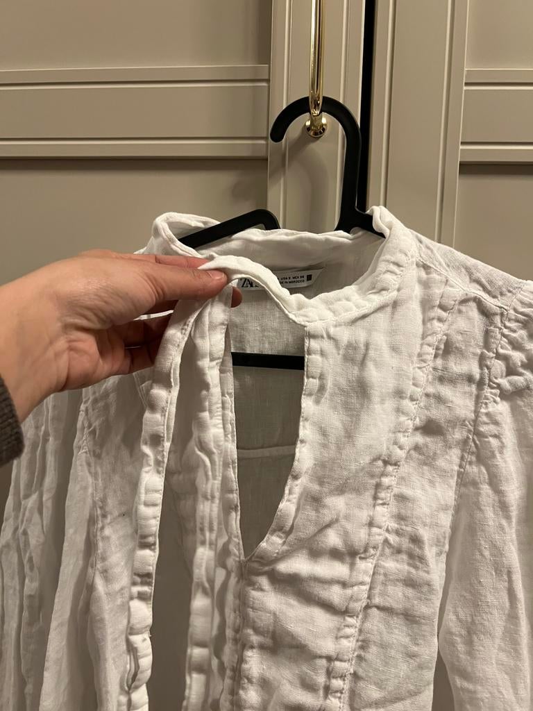 Zara blouse top tops S nieuw strik wit linnen katoen, Ophalen of Verzenden, Nieuw, Maat 36 (S), Wit