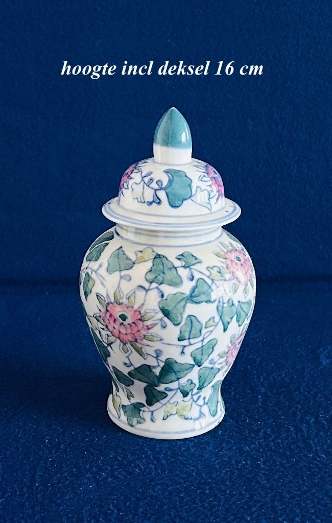 Gemberpot TempelVaas 16h Groen Roze Wit Ongemerkt Vintage, Ophalen