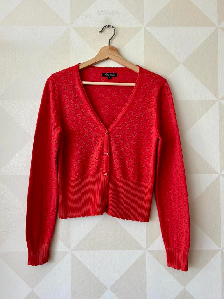 King Louie Cardi V Ajour vest hart oranje rood M/38 zgan, Kleding | Dames, Truien en Vesten, Ophalen of Verzenden, Zo goed als nieuw
