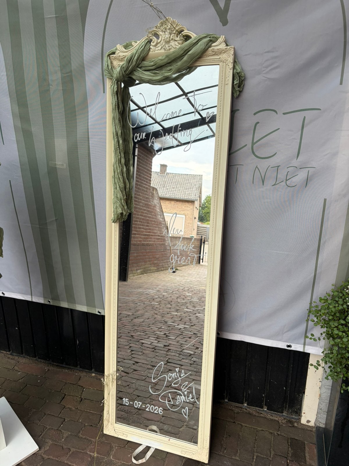 passpiegel bruiloft, Huis en Inrichting, Woonaccessoires | Spiegels, Ophalen, 125 cm of meer, Zo goed als nieuw, Minder dan 100 cm