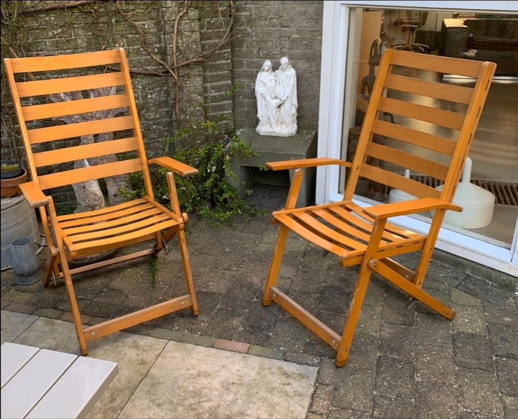 4x Vintage Fratelli Reguitti Tuinstoelen - Ico Parisi, Ophalen of Verzenden, Gebruikt, Hout, Inklapbaar
