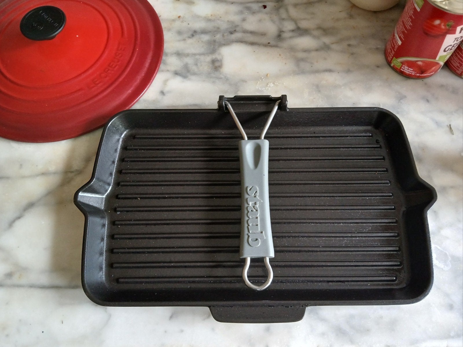020/STAUB-DEMEYERE GRILL PAN/GEEN LE CREUSET BRAADPAN, Huis en Inrichting, Keuken | Potten en Pannen, Ophalen, Gietijzer, Demeyere