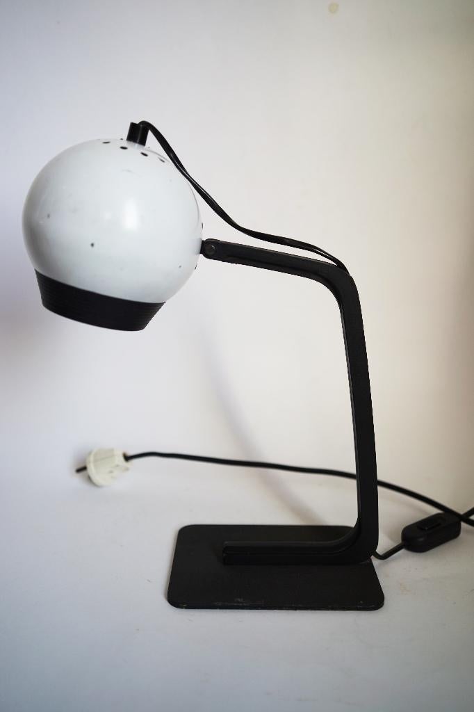 Vintage jaren 70 80 eyebal lamp space age bollamp wit zwart., Huis en Inrichting, Lampen | Tafellampen, Ophalen of Verzenden, Gebruikt