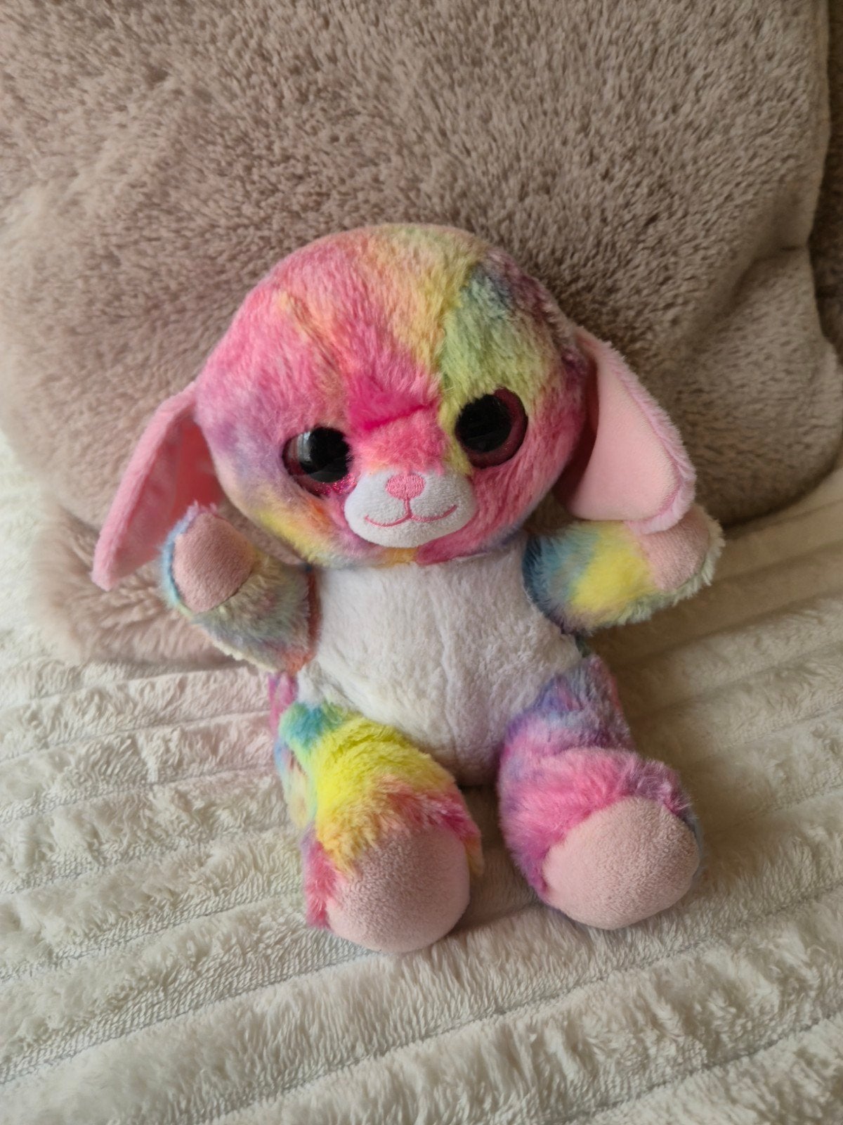Schattige Regenboog Konijn Knuffel, Gebruikt, Konijn, Ophalen of Verzenden, Meerkleurig