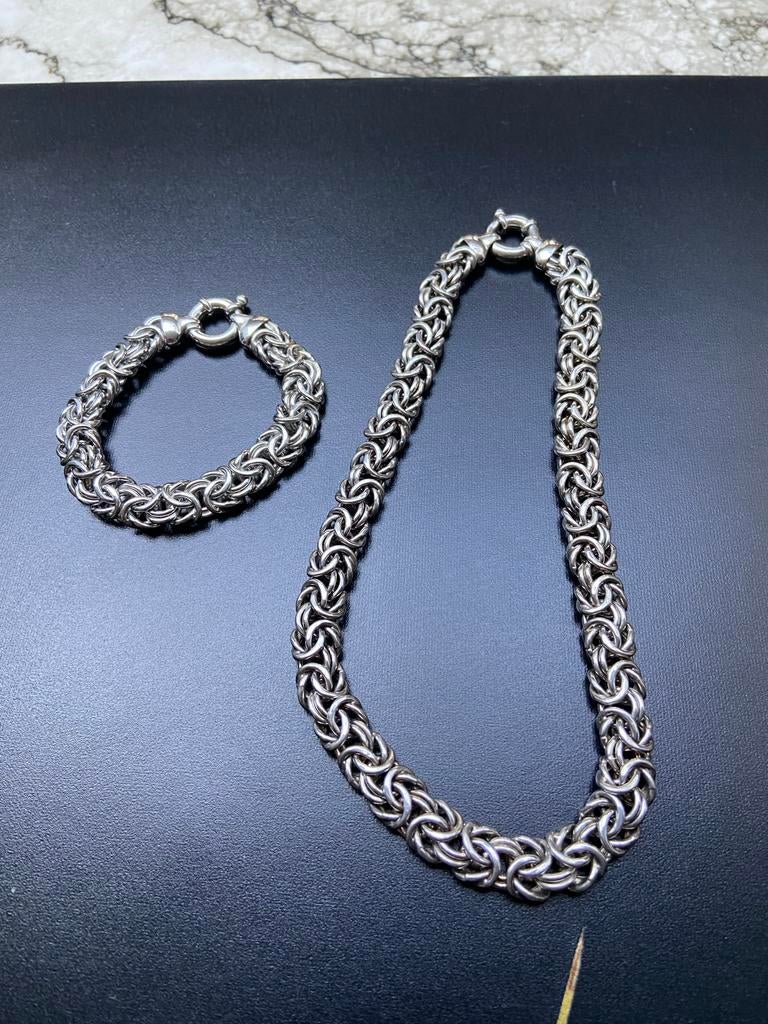 Zilveren set, ketting en armband koningsschakel, Ophalen of Verzenden, Zo goed als nieuw, Zilver