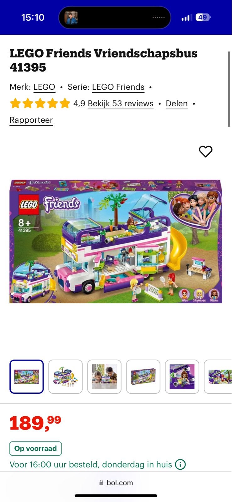 LEGO Friends Vriendschapsbus 41395 (niet compleet), Gebruikt, Inclusief extra onderdelen, Lego, Friends