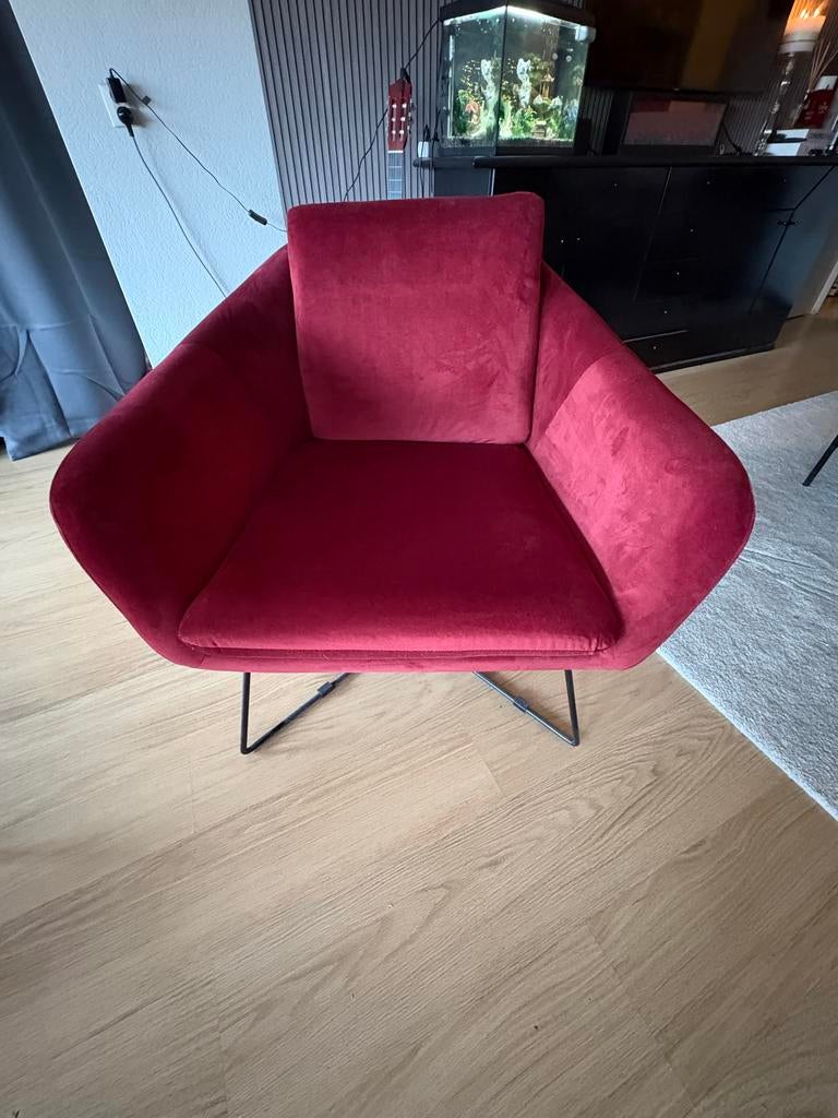 Riverdale fauteuil rood fluweel, Huis en Inrichting, Fauteuils, Ophalen, 75 tot 100 cm, Zo goed als nieuw, Stof