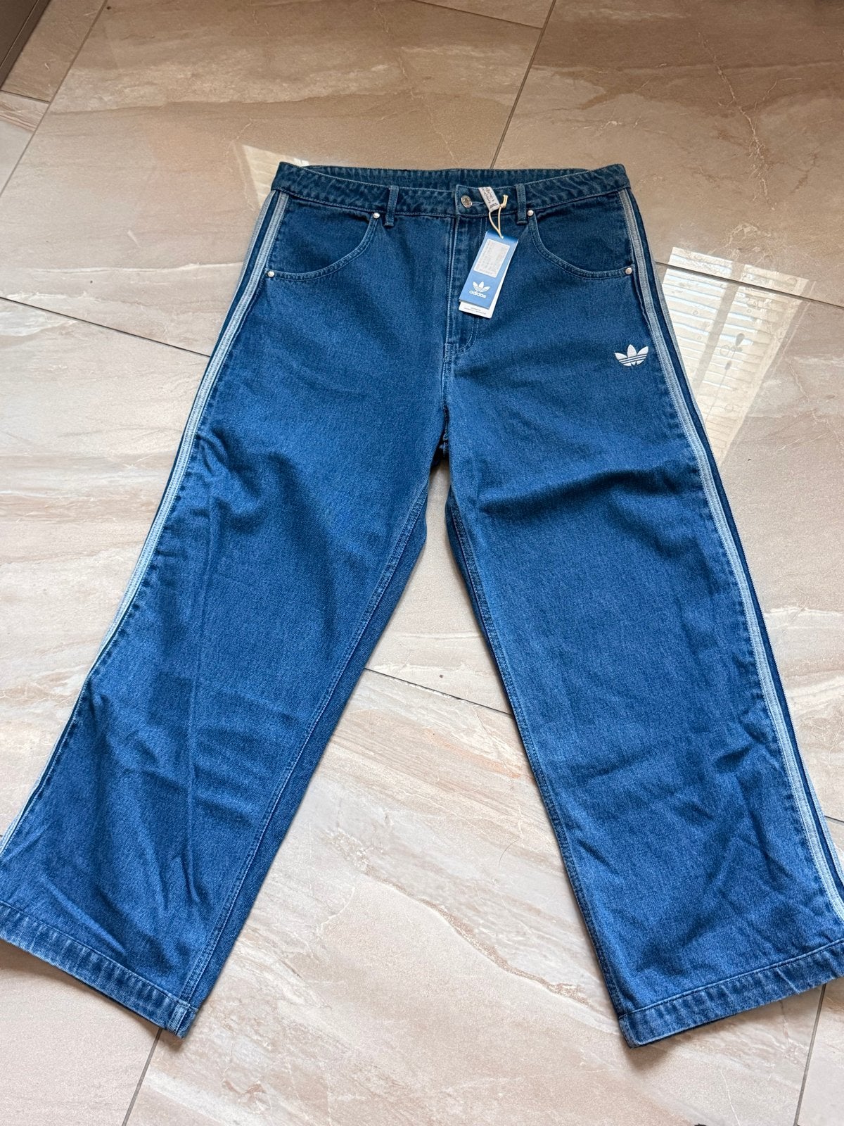 Adidas Denim Firebird Medium Blue Denim Jeans - Maat 36, Ophalen of Verzenden, Nieuw, Blauw, W36 - W38 (confectie 52/54)