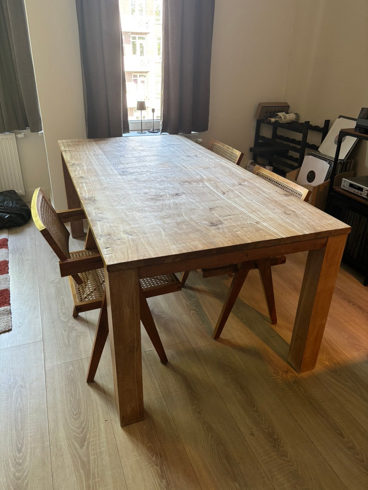 Eikenhouten eettafel, Ophalen, 200 cm of meer, 50 tot 100 cm, Zo goed als nieuw