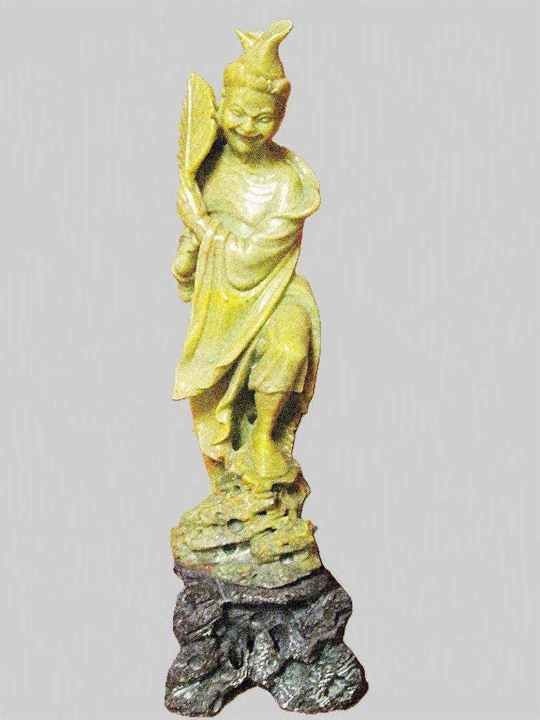 Geel-groene Oosterse sculptuur in aparte kleur (jade)., Ophalen, Handgemaakt, Natuurlijk materiaal