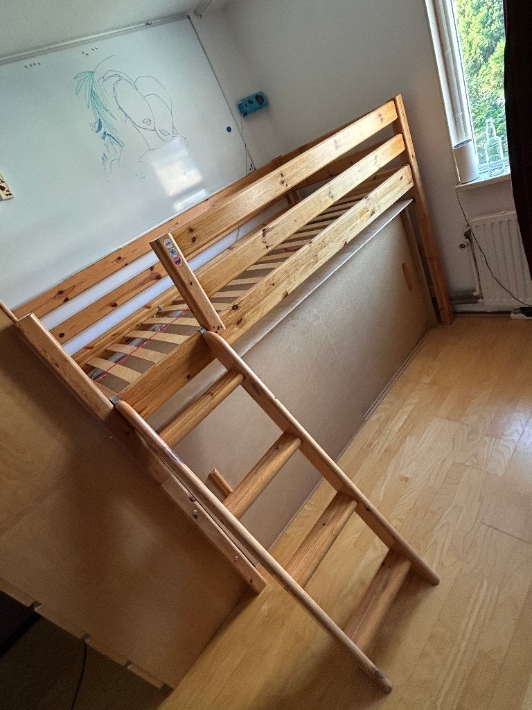 Flexa bed (hoog of laag) met eventueel kast op maat, Ophalen, 90 cm, Eenpersoons, Bruin