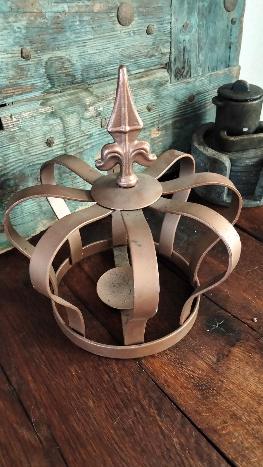 Brocante grote ijzeren kroon geschikt voor kaars, Ophalen of Verzenden