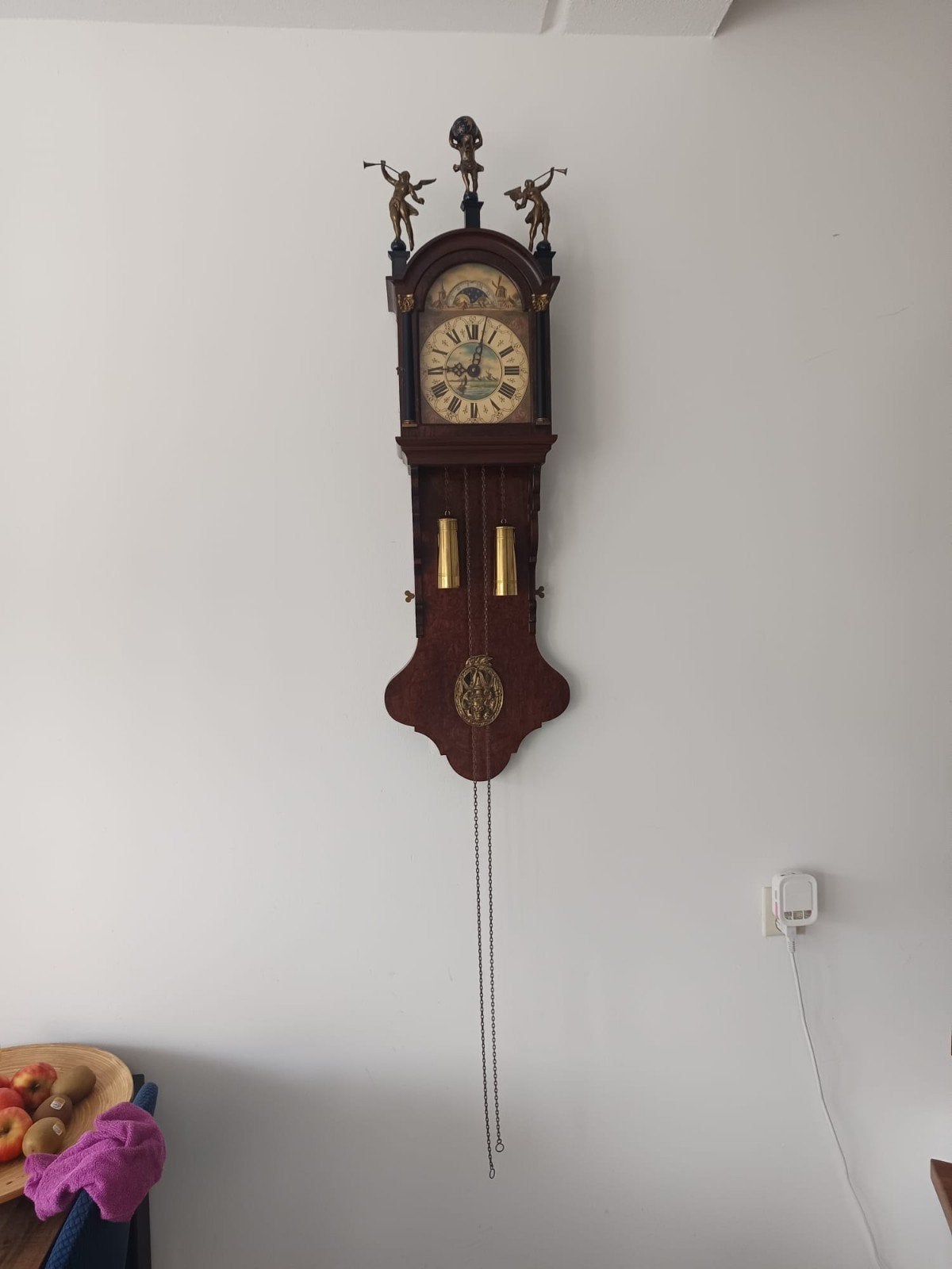 Antieke Friese Staartklok met Handgeschilderde Wijzerplaat, Antiek en Kunst, Ophalen