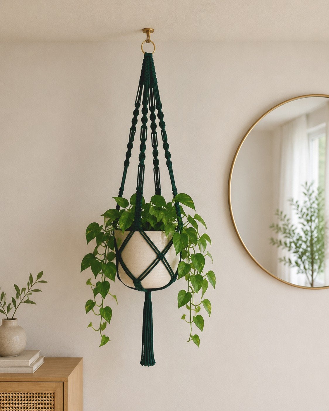 Macramé plantenhanger, Ophalen of Verzenden, Nieuw, Groen