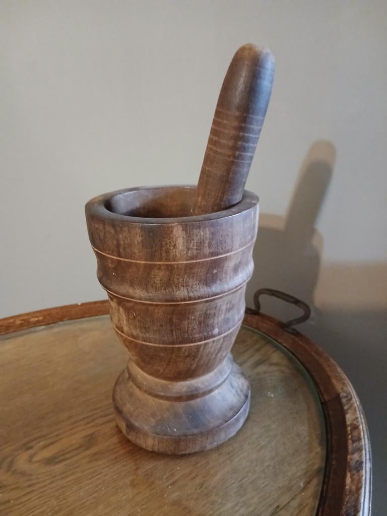 Vintage Houten Vijzel met Stamper - Keukenaccessoire, Ophalen