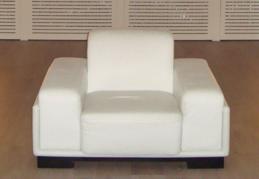 Wit leren stoel / fauteuil, Ophalen, Gebruikt, Modern strak, 75 tot 100 cm
