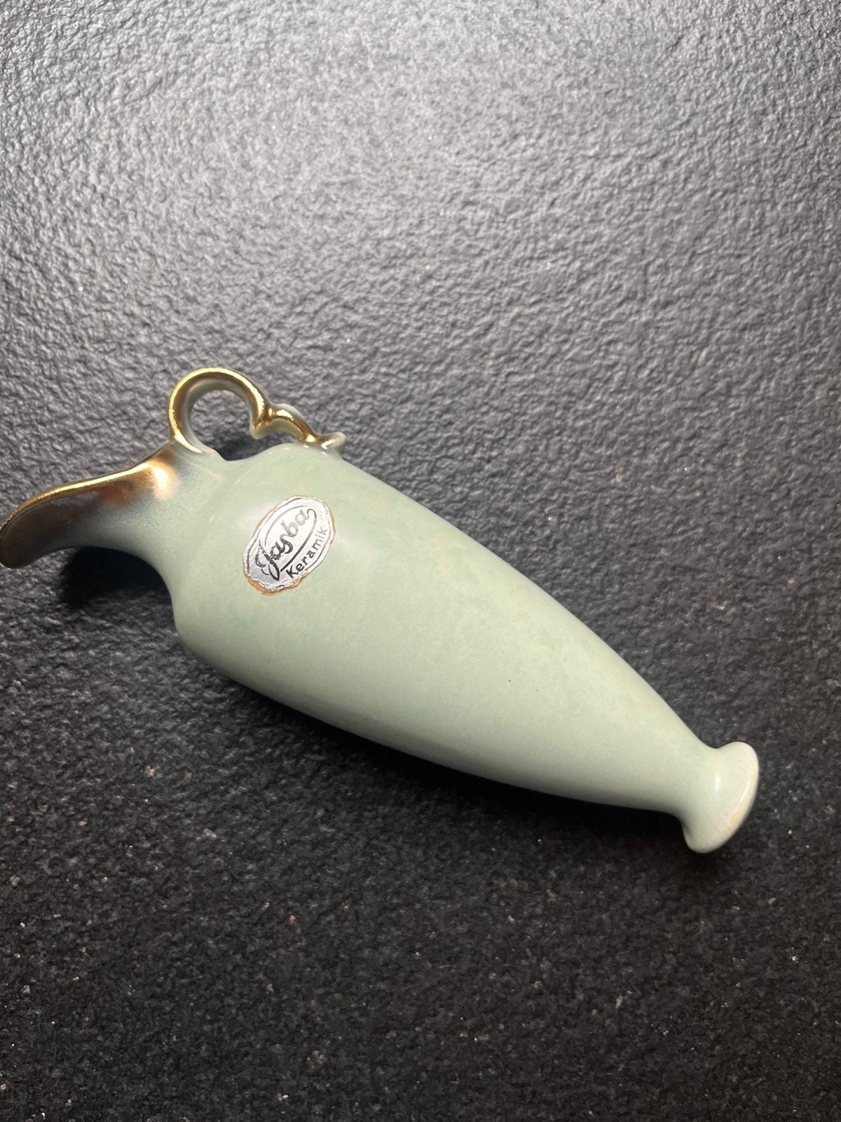 Jasba Keramik Wandvaasje - Vintage Groen met Goud, Ophalen of Verzenden