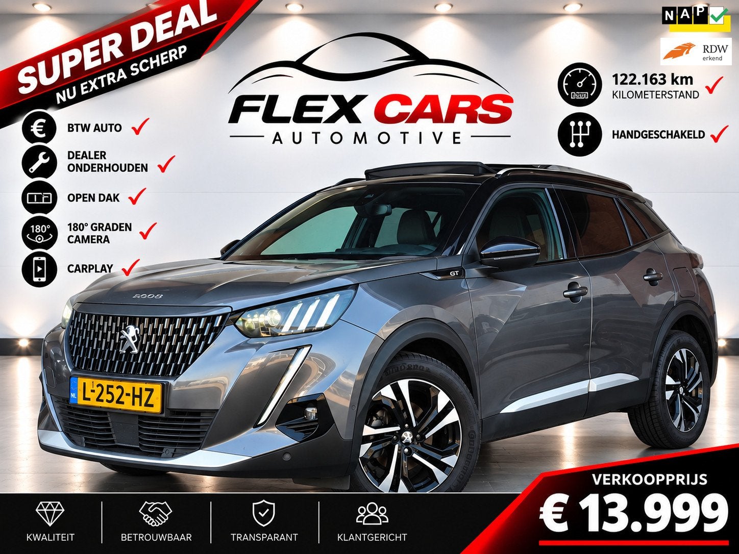 Peugeot 2008 1.2 PureTech GT|DistrubitieVV|Opendak|Btw auto, Voorwielaandrijving, Dealer onderhouden, Gebruikt, 1199 cc