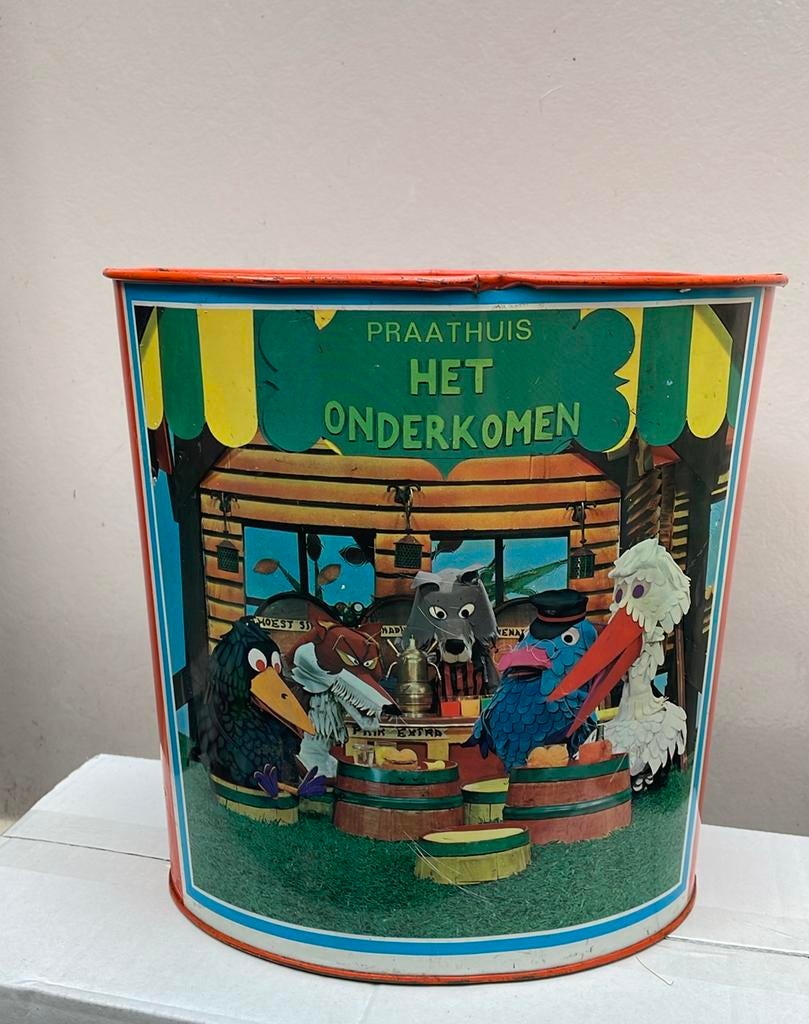 Tomado blikken prullenbak de Fabeltjeskrant uit 1968, Verzamelen, Blikken, Gebruikt, Overige, Ophalen of Verzenden