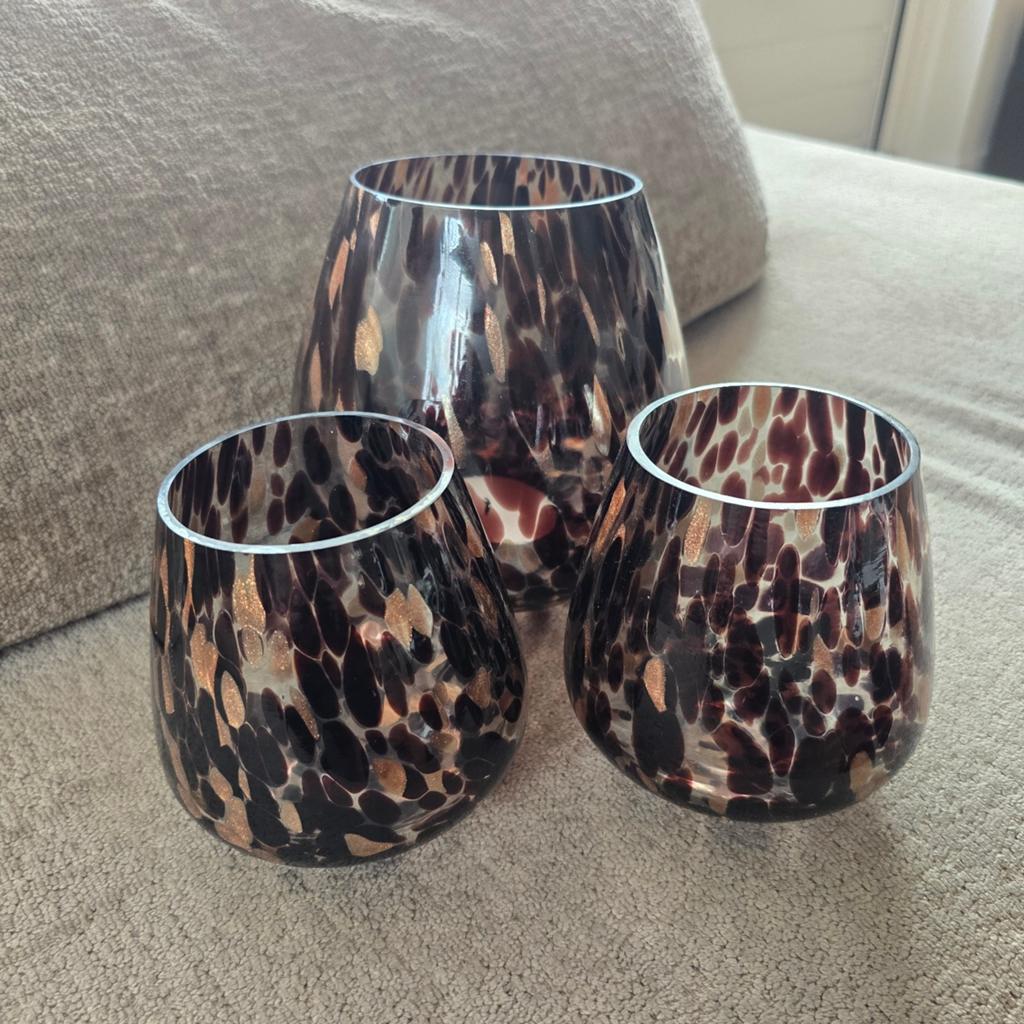 Set van 3 sfeervolle waxinelichthouders, Ophalen, Zo goed als nieuw, Bruin, Glas