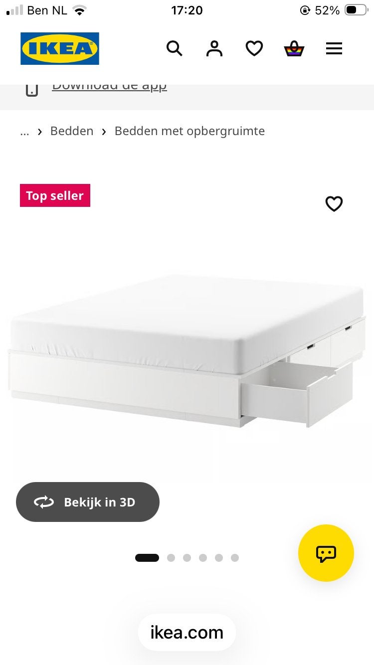 IKEA NORDLI bedframe met opbergruimte, maat 160x200 cm, Ophalen, Gebruikt, Wit, Tweepersoons