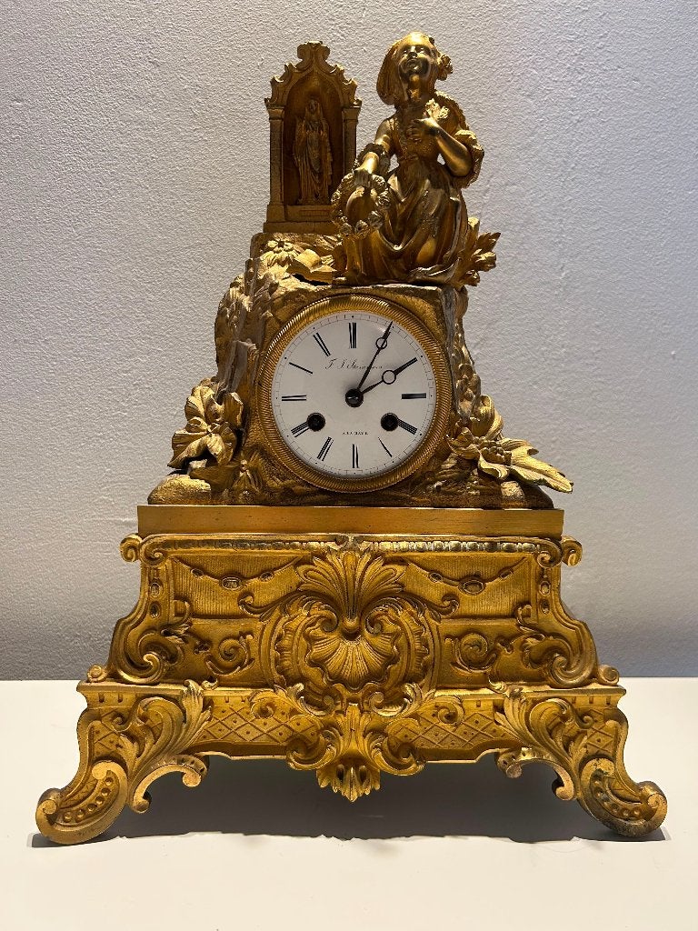 Antieke Franse vergulde bronzen pendule ca. 1830, Antiek en Kunst, Antiek | Klokken, Ophalen
