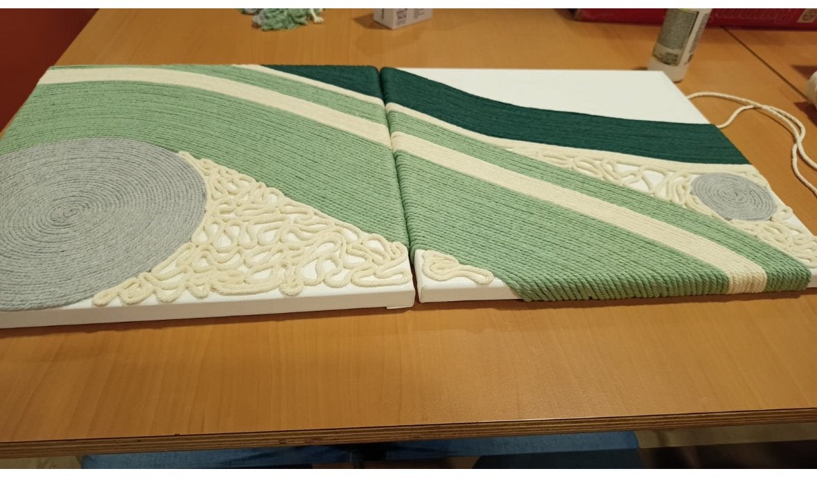 Unieke handgemaakte wandkunst macramé/textiel op canvas –, Ophalen of Verzenden