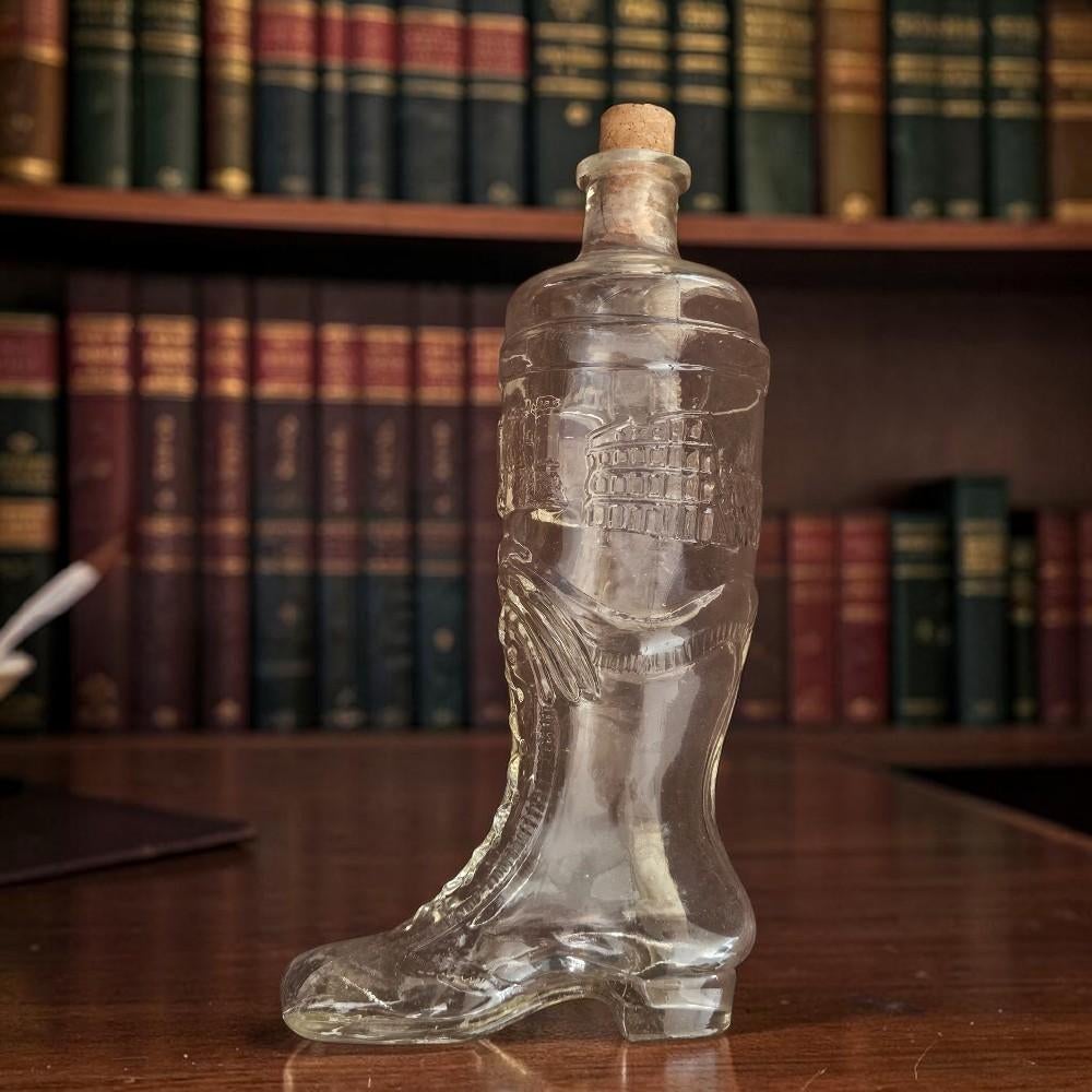 Unieke Vintage Glazen Laars Fles met Kurk - 'Italië' Thema, Antiek en Kunst, Ophalen of Verzenden