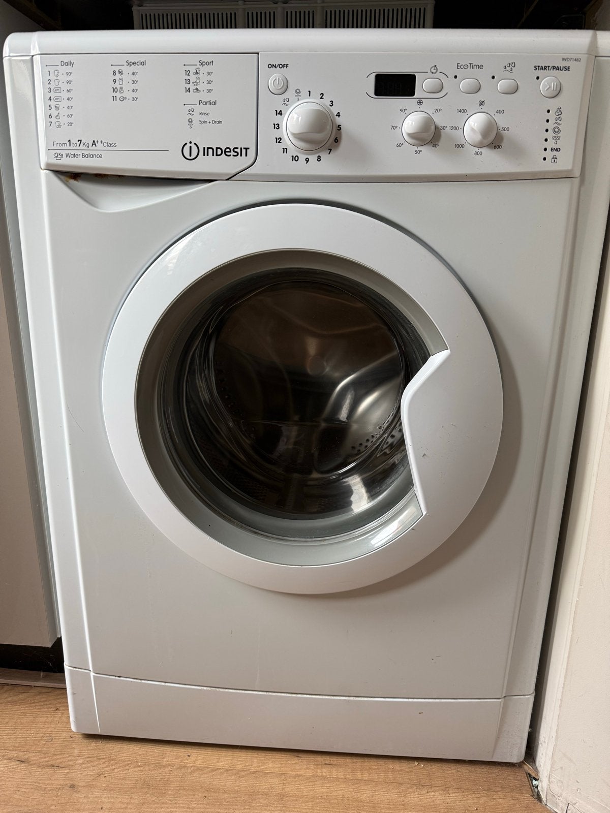 Indesit Wasmachine 7kg A++ Klasse, Gebruikt, Ophalen of Verzenden, 85 tot 90 cm, 1200 tot 1600 toeren
