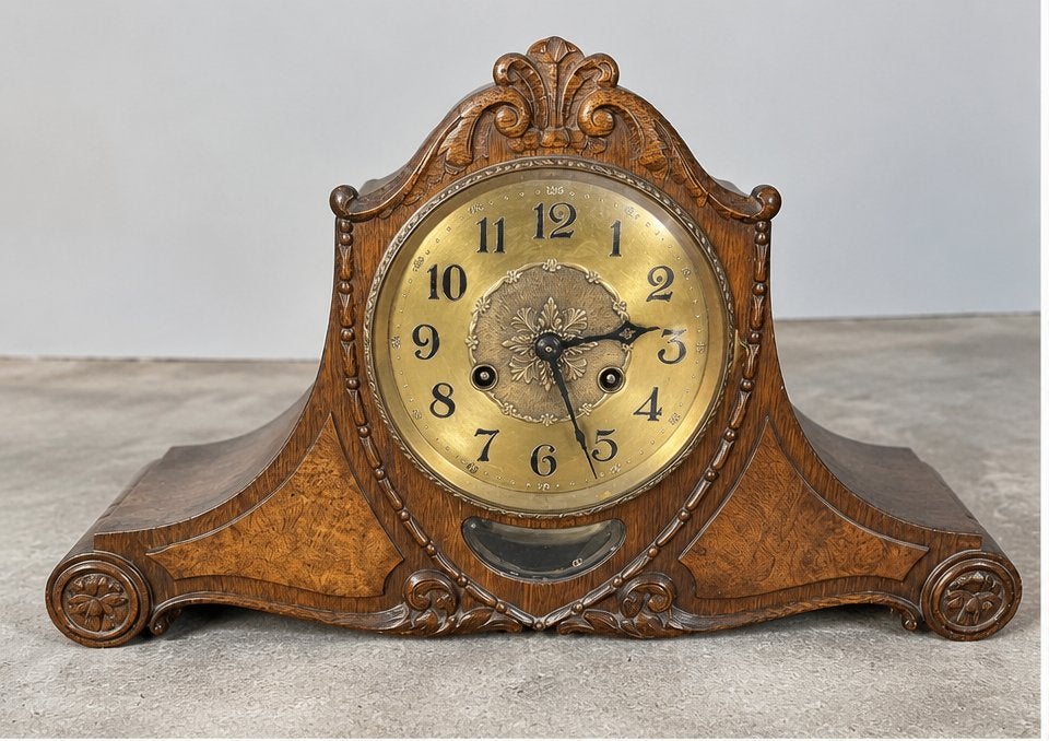Antieke Mauthe Westminster schouwklok met sleutel & slinger, Ophalen