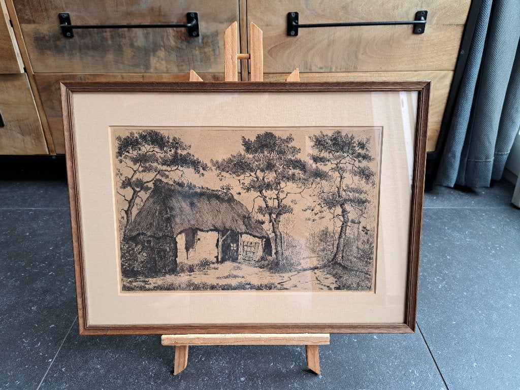 Suze de Lint - Eigen druk - Boerderij te Heeze - Ets, Ets, Ophalen of Verzenden, 35 cm, Landschap