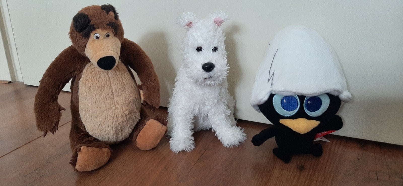 Pluche knuffels: Mishka, Calimero en Snowy, Kinderen en Baby's, Gebruikt, Overige karakters, Beer, Ophalen of Verzenden