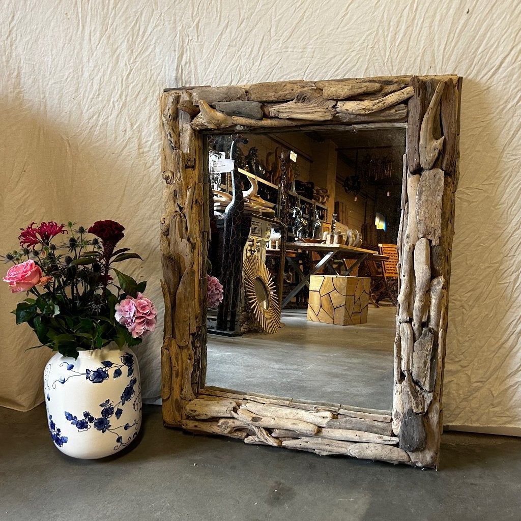 Spiegel - drijfhout -driftwood - 100 x 80 cm - Bij TTM Wonen, TTM Wonen, Meubels – (Perzische) Tapijten en Woonaccessoires, Nieuw
