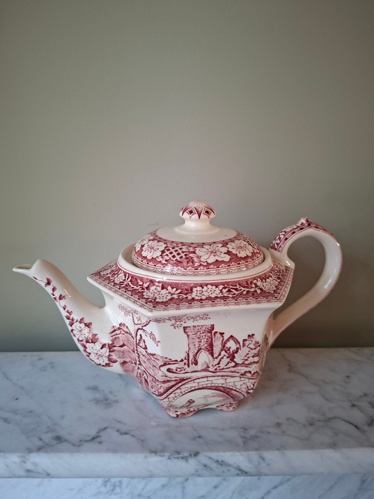 Vintage Sadler Theepot 'Brigadoon' - Rood Kasteelpatroon, Ophalen of Verzenden